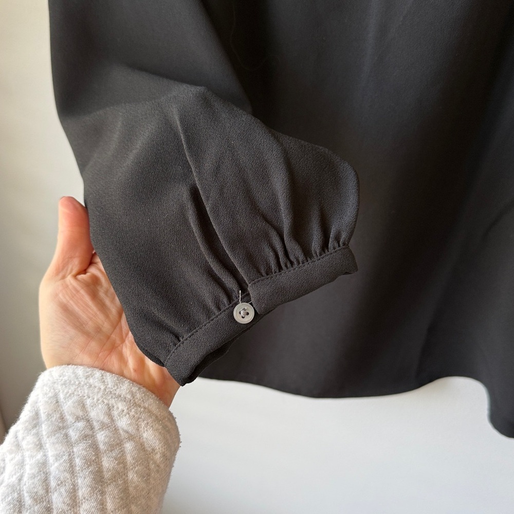J.‎ Crew Drapey Ruffleneck Black Blouse in 365 Crepe - Picture 5 of 8